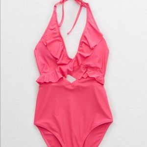 Aerie Ruffle Bright Pink One Piece Swimsuit